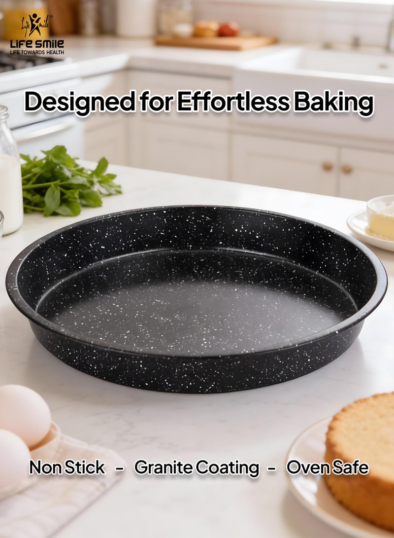 Life Smile Non-Stick Carbon Steel Round Cake Pan with Granite Coating – Oven Safe Baking Pan - Image 3